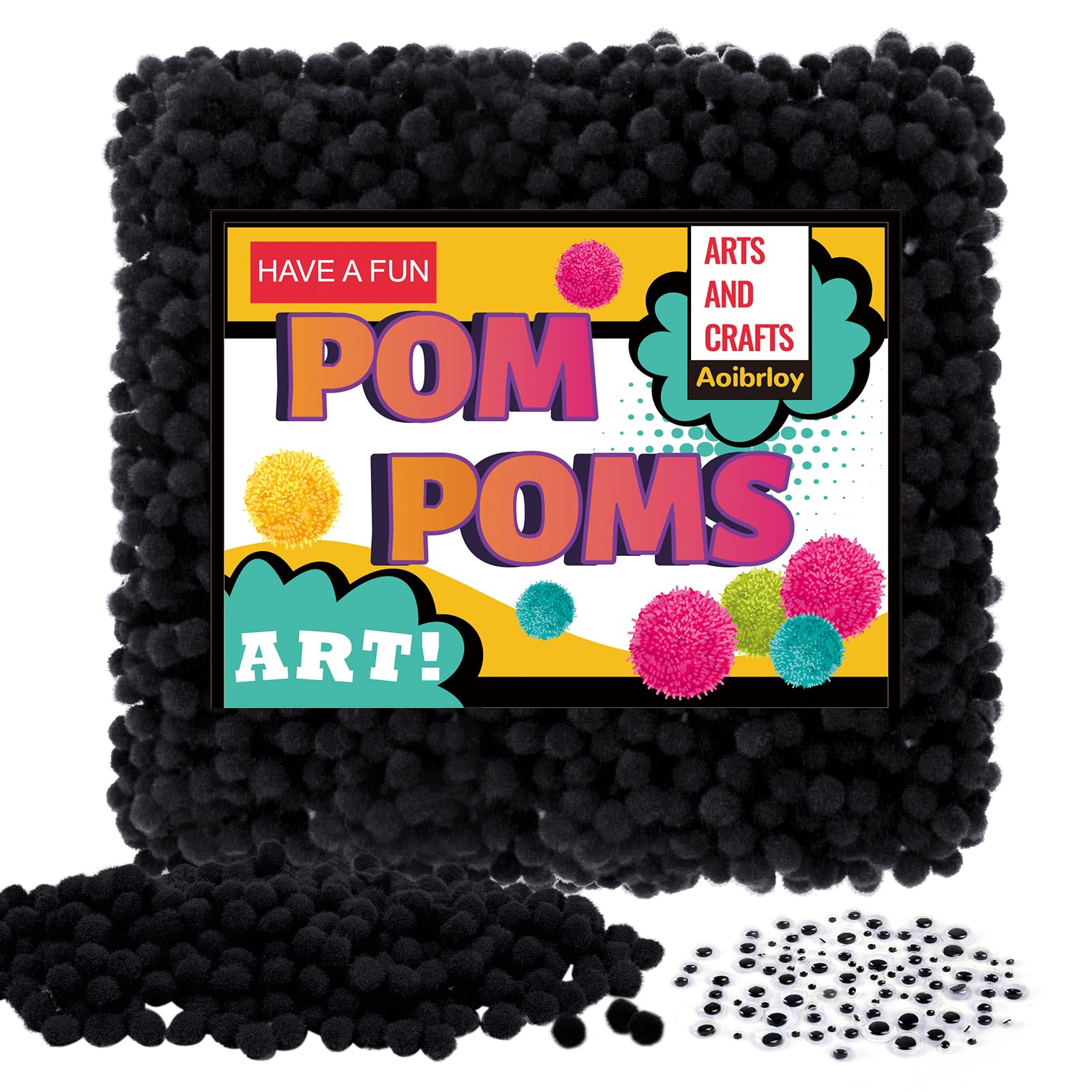 100PCS 1 Inch Multicolor Pom Poms with 50PCS Wiggle Eyes Pom Poms